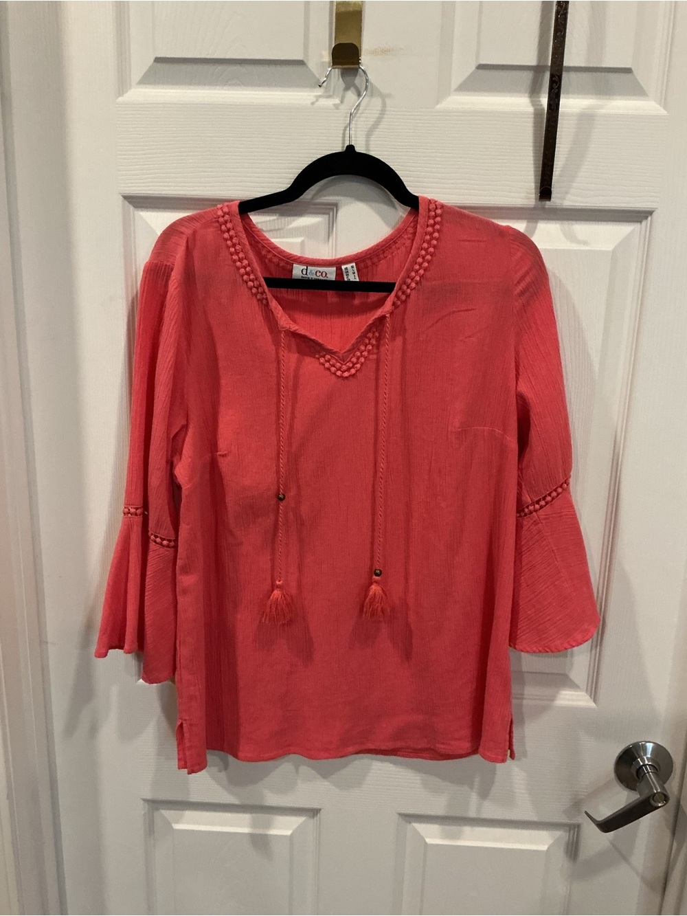 Coral Peasant Tassel Top